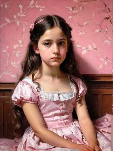 little girl in pink dress,young girl,portrait of a girl,principessa,girl sitting,girl portrait,simonetta,princess sofia,girl in a long dress,habanera,relaxed young girl,female doll,timoshenko,oil painting,the little girl,painter doll,girl with cloth,mademoiselle,girl in a long,photo painting,Art,Classical Oil Painting,Classical Oil Painting 13