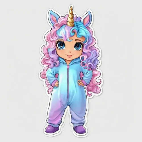 onesie,snowsuit,unicorn,chibi girl,licorne,onesies,Illustration,Black and White,Black and White 08