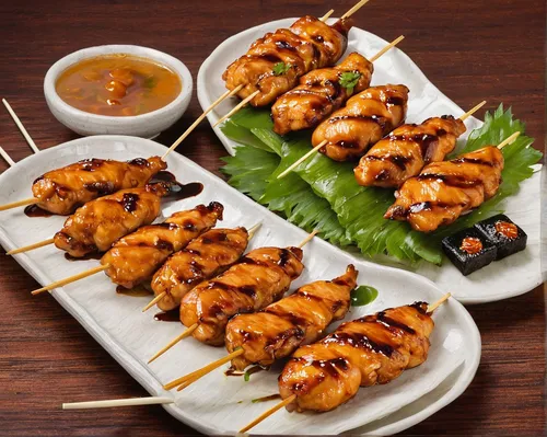 7-japanese-chicken-with-yakitori-sauce-set,satay chicken,yakitori,skewers,suya,satay celup,satay,sate,grilled shrimp,asian cuisine,sate kambing,grilled prawns,bbq prawns,chop sticks,asian food,filipin