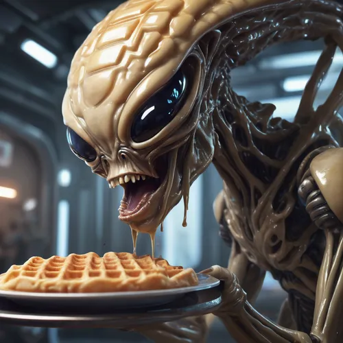 Craft a sci-fi short story where aliens communicate through a unique form of waffle stomping instead of spoken language.,waffles,alien,waffle,pie,liege waffle,diner,waffle iron,pie vector,appetite,ext