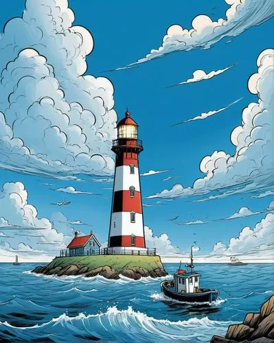 electric lighthouse,lighthouse,lighthouses,david bates,light house,red lighthouse,Illustration,American Style,American Style 13