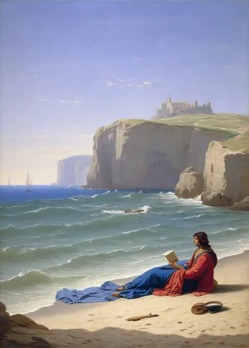 man at the sea,landscape with sea,breton,bougereau,beach landscape,idyll,basset artésien normand,coastal landscape,adolphe,sea landscape,el mar,woman sitting,cape marguerite,etretat,lev lagorio,cliff coast,la violetta,woman at the well,asher durand,joseph turner,Art,Classical Oil Painting,Classical Oil Painting 33