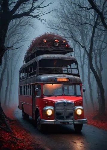 abandoned bus,red bus,camping bus,halloween travel trailer,trolley bus,double-decker bus,trolleybus,bus zil,school bus,russian bus,trolleybuses,english buses,vwbus,volkswagenbus,routemaster,schoolbus,the system bus,bus,camper van isolated,recreational vehicle,Conceptual Art,Fantasy,Fantasy 28