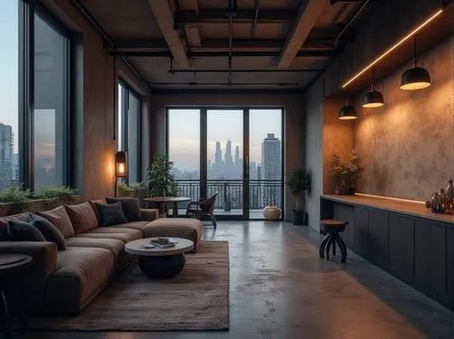 apartment lounge,penthouses,loft,sky apartment,modern decor,apartment,lofts,modern minimalist lounge,an apartment,livingroom,living room,interior design,minotti,interior modern design,contemporary decor,modern living room,shared apartment,concrete ceiling,modern room,interiors,Photography,General,Realistic