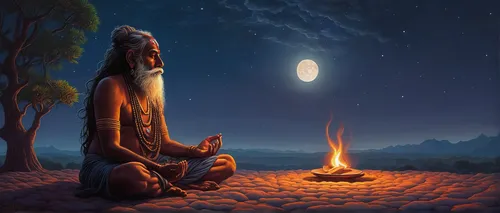 Write a sadhu's inner thoughts during their solitary meditation under a moonlit sky.,shamanism,shamanic,lord shiva,sadhu,shaman,sadhus,pachamama,kundalini,campfire,god shiva,the night of kupala,fantas