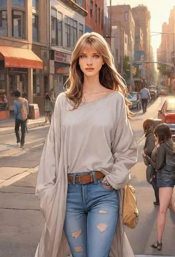 woman walking,farrah fawcett,girl walking away,on the street,pedestrian,new york streets,a pedestrian,fashion street,walking,digital compositing,hollywood actress,plus-size model,strolling,ann margarett-hollywood,street canyon,female hollywood actress,pedestrians,shopping street,street scene,fashion vector,Digital Art,Comic