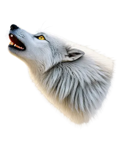 White wolf, logo, solo, majestic posture, sharp claws, fluffy fur, piercing yellow eyes, howling mouth, metallic silver outline, simple background, center composition, high contrast, bold font, modern