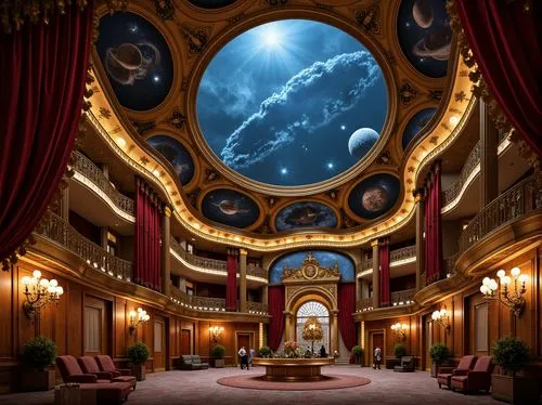 house of the sea,imaginarium,naboo,atlantis,theater curtain,musical dome,aquariums,ornate room,blue room,opulently,opulence,cochere,aquarium,3d fantasy,sea fantasy,immenhausen,fantasy picture,grandeur,opulent,emporium