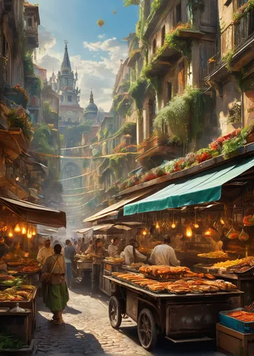 vegetable market,souk,marketplace,fruit market,the market,vendors,grand bazaar,market,greengrocer,medieval market,street food,hippy market,large market,spice market,merchant,farmer's market,spice souk,farmers market,bazaar,market stall,Conceptual Art,Fantasy,Fantasy 05