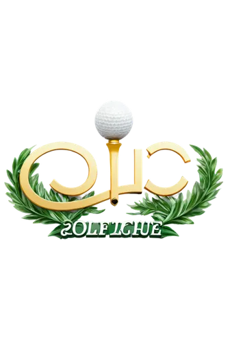 Golf league logo, golden trophy, shiny metal, circular shape, golf ball pattern, green grass texture, bold font, uppercase letters, 3D effect, metallic reflection, soft focus, central composition, war