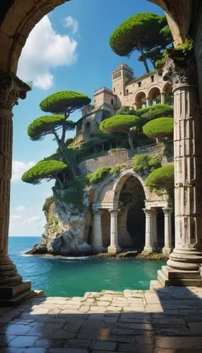 miramare,taormina,labyrinthian,cartoon video game background,sapienza,portofino,vizcaya,mediterranean,fantasy landscape,italy,imperial shores,valetta,dorne,cave on the water,apolloni,water palace,theed,dubrovnic,amalfi,popeye village,Illustration,Realistic Fantasy,Realistic Fantasy 19