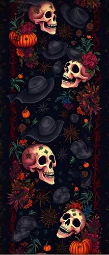 a picture of three different designs on one wall,halloween background,halloween wallpaper,halloween border,koi pond,muertos,bandana background,halloween borders,halloween illustration,skulls,floral sk