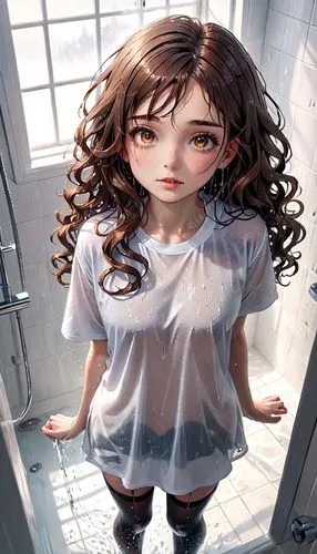 confinement,ringlets,inmate,worried girl,nanami,overpainting,white clothing,ringlet,girl in t-shirt,hoshihananomia,girl in the kitchen,imprisonment,locker,doll looking in mirror,girl with speech bubble,dollmaker,nanako,cold room,washroom,open locks,Anime,Anime,General