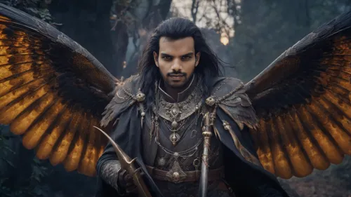 the archangel,archangel,king of the ravens,thorin,corvus,daemon,uriel,black raven,dark angel,heroic fantasy,gryphon,garuda,alaunt,lucifer,corvin,pagan,harp of falcon eastern,merlin,male elf,male character