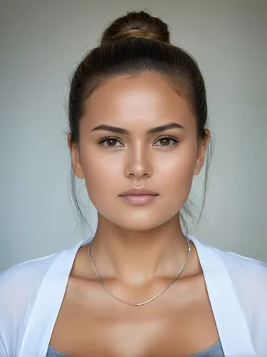 Full-size sample portrait,the woman's face is displayed with a large necklace,marshallese,microdermabrasion,hapa,eurasians,hyperpigmentation,elitsa,Photography,General,Realistic