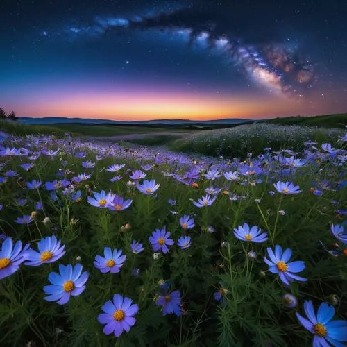 cosmos field,blue daisies,cosmos,field of flowers,flower field,colorful stars,cosmic flower,wildflowers,sea of flowers,blanket of flowers,blooming field,australian daisies,cosmos flowers,milky way,flowers field,the milky way,splendor of flowers,cosmos flower,cosmos autumn,flowers celestial,Photography,General,Realistic