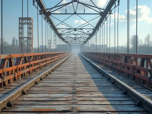 Rugged steel bridges, weathered wooden decks, reinforced concrete piers, durable asphalt roadways, sturdy cable suspensions, rust-resistant metal railings, high-strength bolt connections, water-repell