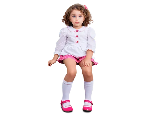 Little girl, Lolita, white panties, skirt lifted up, bright pink socks, Mary Jane shoes, chubby legs, innocent face, rosy cheeks, curly brown hair, big shining eyes, soft focus, warm lighting, 3/4 com