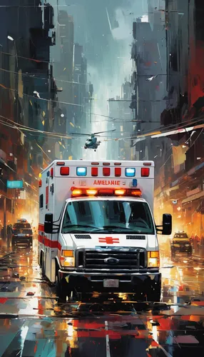 ambulance,emergency ambulance,paramedic,emergency medicine,emt,emergency room,emergency vehicle,first responders,sci fiction illustration,american red cross,ems,trauma helicopter,medic,emergency service,red cross,white fire truck,ambulancehelikopter,medical concept poster,emergency call,hospital landing pad,Conceptual Art,Oil color,Oil Color 07