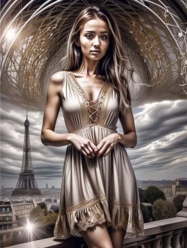 crystal ball-photography,celtic woman,mystical portrait of a girl,celtic queen,paris,girl with a wheel,eiffel,photo manipulation,angel girl,fantasy art,fantasy portrait,fantasy picture,zodiac sign libra,girl in a historic way,digital compositing,mary-gold,crystal ball,the enchantress,photoshop manipulation,hourglass