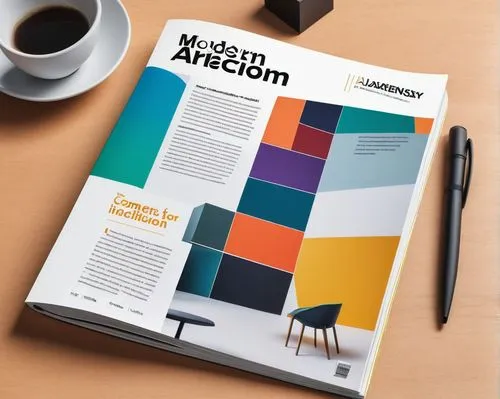 Modern architectural design magazine, solo cover page, flat lay, PDF document, downloadable file icon, sleek futuristic font, bold headlines, colorful infographic, 3D building model, minimalist backgr