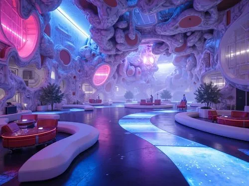 spaceland,nightclub,ufo interior,spaceship interior,playroom,snowhotel,cloudland,gymnastics room,dancefloor,sky space concept,playrooms,play area,3d render,mini golf course,rosa cantina,event venue,ski facility,clevelander,dancefloors,graecorum