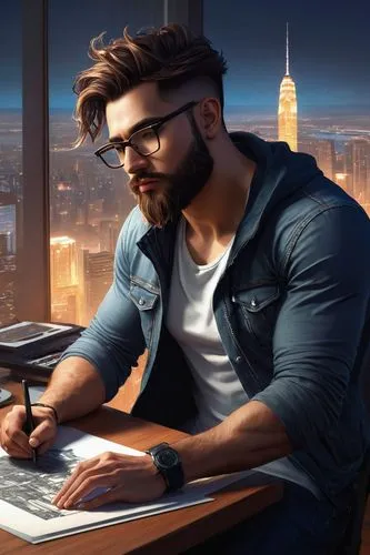 male poses for drawing,blur office background,world digital painting,game illustration,illustrator,sci fiction illustration,man with a computer,artist portrait,shadman,commissionner,kovic,study,game drawing,night administrator,tutor,office worker,portrait background,author,desk top,freelancer,Conceptual Art,Fantasy,Fantasy 17