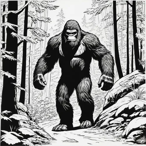 silverback,gorilla,ape,kong,king kong,gorilla soldier,great apes,wolfman,mono-line line art,yeti,primate,the monkey,patrol,cleanup,woodsman,mono line art,monkey wrench,chimp,forest man,coloring page,Illustration,Black and White,Black and White 10