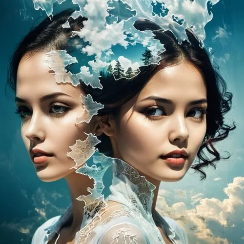 fractals art,photo manipulation,photoshop manipulation,mirror image,white rose snow queen,priestesses,Photography,Artistic Photography,Artistic Photography 07