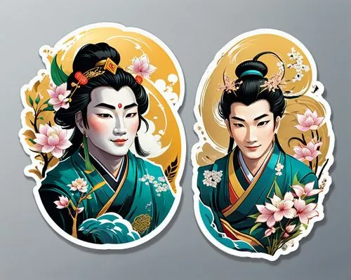 chinese icons,japanese icons,wuchang,xizhi,bianzhong,hwachae,chinese art,jiaogulan,jeongol,jinrikisha,yi sun sin,yangqin,fairy tale icons,crown icons,kimonos,plum blossoms,motsunabe,taiwanese opera,stickers,flower banners,Unique,Design,Sticker