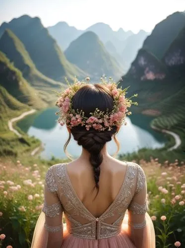 girl in flowers,the valley of flowers,idyll,eurythmy,aerith,mountain flower