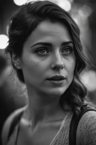 Hyper-realistic black and white cinematic photo realism highlighting the emotional gravity High quality, 32K, Super Resolution, HDR,bokeh,background bokeh,woman portrait,depressed woman,girl walking a