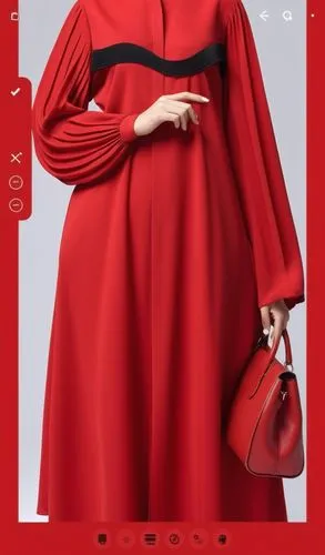 3d fashion drawing of women red  long maxi red  loose abaya fashion Muslim hijab with the pelisee and a lot of pleats on   sleeves pleated sleeves and elastic on the hand of the sleeves  loose abaya w