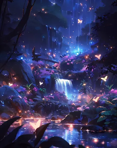 fairy world,fairy galaxy,fairy forest,waterfall,fantasy landscape,ash falls,cascade,fairy village,cascada,forest of dreams,water falls,beautiful wallpaper,fantasia,4k wallpaper,elven forest,alfheim,water fall,dreamstone,kinkade,organica