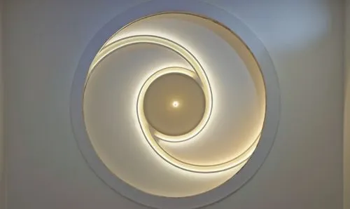 Gypsum decoration in the ceiling of a room with hidden LED lighting,light shines through the middle of the circular ceiling,wall light,wall lamp,ceiling light,turrell,foscarini,ceiling lamp,Photograph