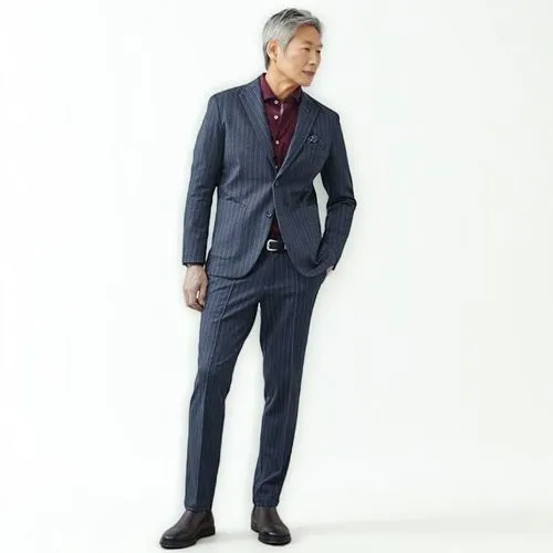 日本人顔,an image of man standing in front of a white wall,men's suit,weller,riddlesworth,navy suit,sportcoat,capaldi,Male,East Asians,Middle-aged,Pure Color,White