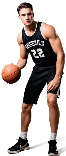 Muscular man, basketball player, dynamic pose, sweaty face, intense gaze, athletic build, short hair, hoop earrings, sleeveless jersey, basketball shorts, high-top sneakers, dribbling action, spotligh