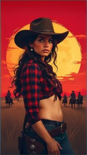 a woman in a cowboy hat with horses in the background,cowgirl,cowpoke,rancher,countrywoman,cowgirls,rodeo