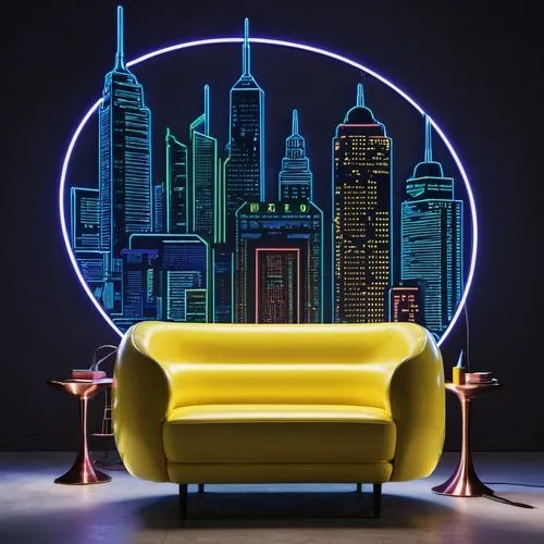 art deco background,neon sign,brighthouse,chair circle,light paint,foscarini,Conceptual Art,Sci-Fi,Sci-Fi 26