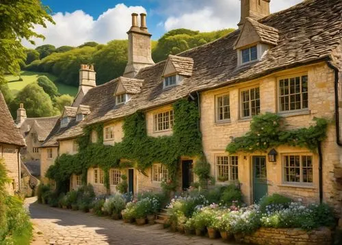 bibury,cotswolds,cotswold,burford,cottages,tetbury,helmsley,robin hood's bay,woodchester,painswick,bourton,stone houses,oxfordshire,cotherstone,inglaterra,lumb,batsford,corrington,trerice in cornwall,oxfordian,Illustration,Paper based,Paper Based 22