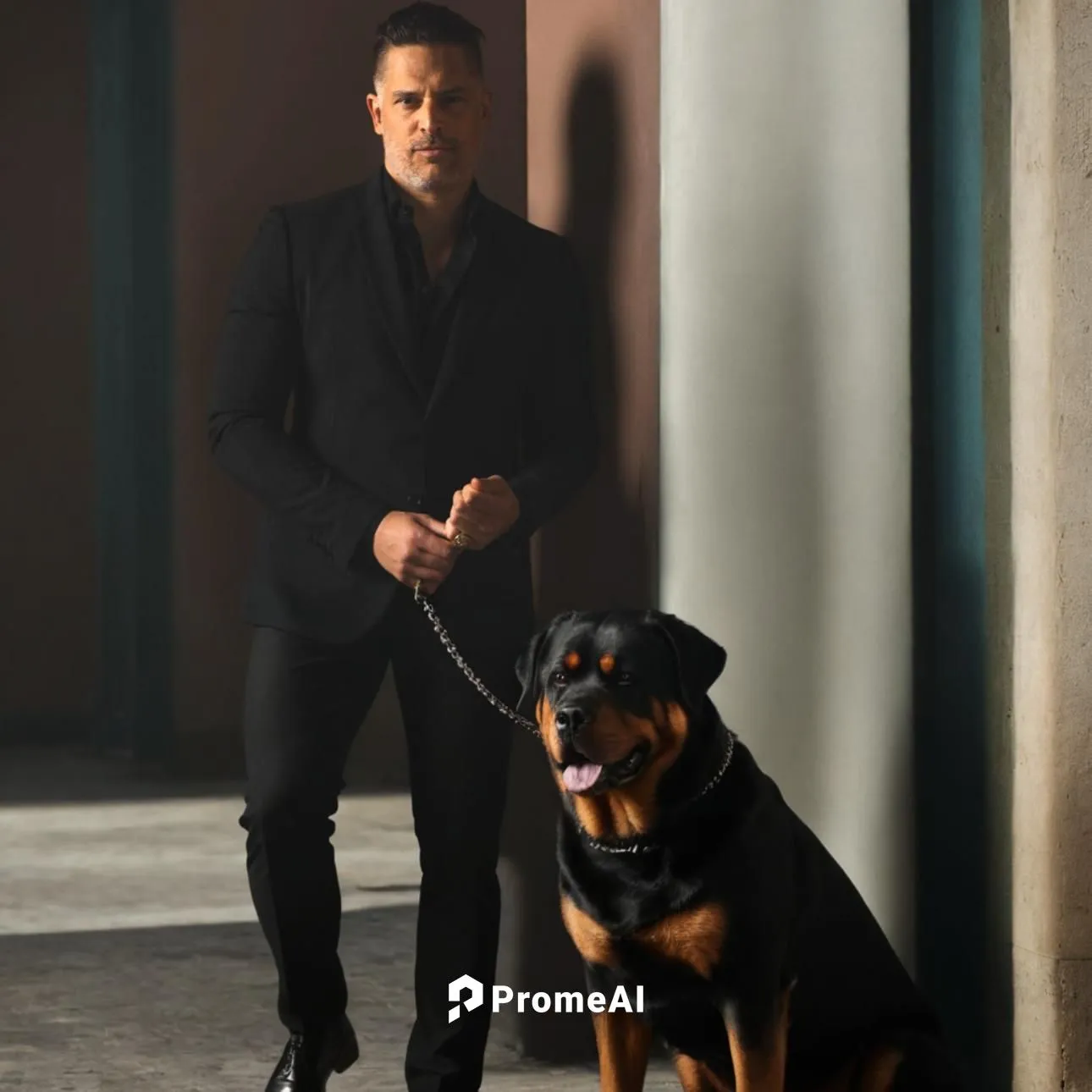 Elegant Joe Manganiello with a big rottweiler dog. Dark Mafia style,caviezel,krycek,cavill,vadra,dinozzo,doggfather,petrelli,doormen,yiotopoulos,corinthos,tuckson,two dogs,temerarios,kassovitz,kellerm