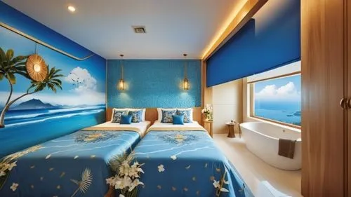 stateroom,staterooms,luxury bathroom,great room,blue room,waterbed