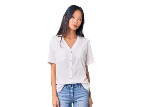 girl on a white background,menswear for women,white shirt,women's clothing,blouse,dress shirt,women clothes,cotton top,girl in t-shirt,ladies clothes,white clothing,fir tops,women fashion,asian semi-longhair,female model,in a shirt,white-collar worker,long-sleeved t-shirt,shirt,undershirt,Illustration,Paper based,Paper Based 07