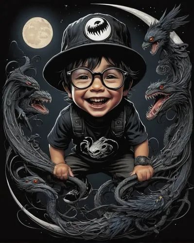 kids illustration,black dragon,kid hero,children's background,soundcloud icon,child monster,dark art,little planet,chalk drawing,little kid,hip hop music,dragon li,inner child,litecoin,little league,hatchlings,shinigami,illustrator,hip-hop,dinosaur baby,Illustration,Black and White,Black and White 01