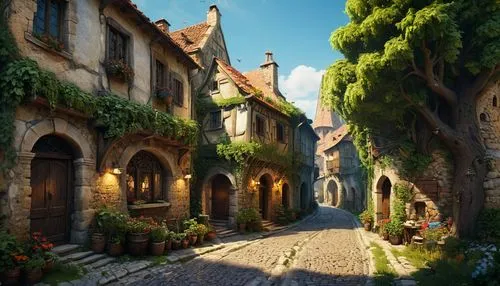 medieval street,medieval town,medieval architecture,knight village,narrow street,alsace,rothenburg,medieval,lavaux,old town,colmar,the old town,alpine village,cobblestone,france,escher village,dordogne,the cobbled streets,old city,fantasy landscape,Photography,General,Cinematic