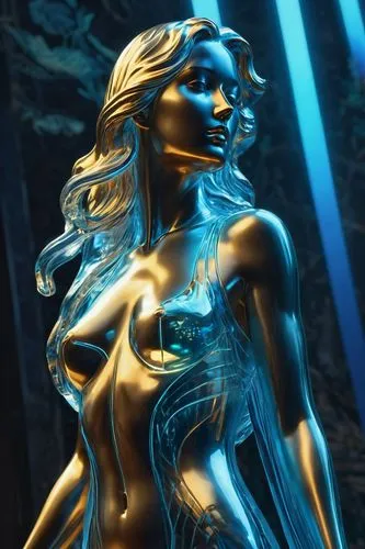 blue enchantress,cortana,neon body painting,tears bronze,metallic,dazzler,sirena,naiad,amphitrite,frigga,sapphire,gold foil mermaid,woman sculpture,andromeda,silico,encased,luminous,shiny,decorative figure,sculpted,Photography,Artistic Photography,Artistic Photography 15