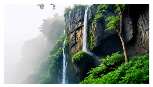 green waterfall,shaoming,brown waterfall,nature background,karst landscape,waterfall,wuyi,waterfalls,water fall,landscape background,nectan,zhangjiajie,falls of the cliff,zhangjiagang,cascada,courtallam,agumbe,raigad,bridal veil fall,background view nature,Illustration,Retro,Retro 25