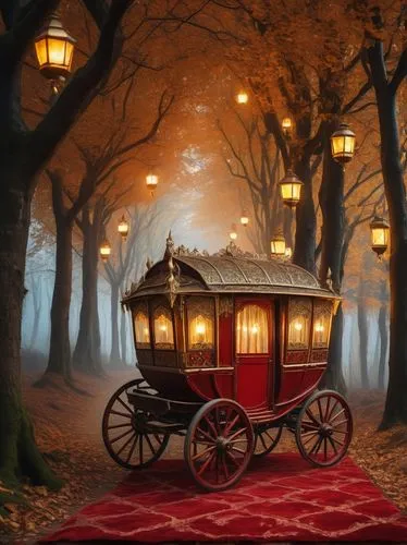 wooden carriage,wooden wagon,carriage ride,fantasy picture,halloween travel trailer,fairy tale,rickshaw,fairy lanterns,carriage,fairytale,carrozza,covered wagon,wooden cart,a fairy tale,autumn camper,wooden train,christmas caravan,storybook,horse carriage,romantic night,Conceptual Art,Graffiti Art,Graffiti Art 04