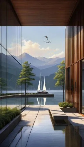 amanresorts,boat landscape,snohetta,house with lake,house by the water,seaplane,boat dock,boathouse,floating over lake,undock,roof landscape,boat house,luxury property,landscape background,home landscape,floating huts,seaplanes,aileron,3d rendering,dock,Conceptual Art,Sci-Fi,Sci-Fi 15