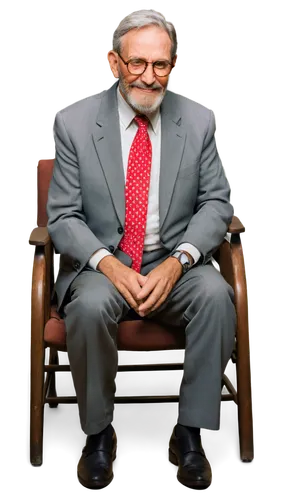 Old man, wrinkled face, bushy eyebrows, grey hair, thick beard, glasses, worn-out suit, sitting on a chair, hands clasped together, gentle smile, warm lighting, shallow depth of field, soft focus, cin